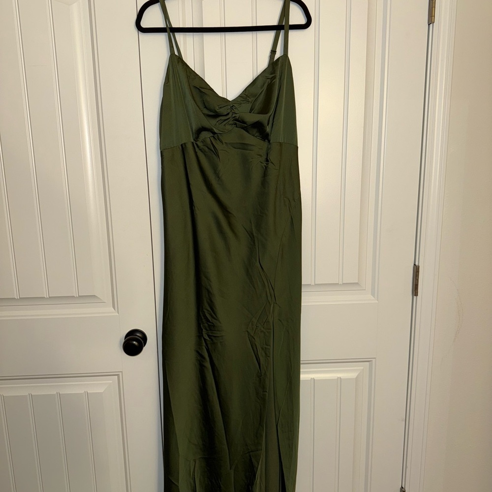 Lulu’s Olive Green Satin Maxi Slip Dress